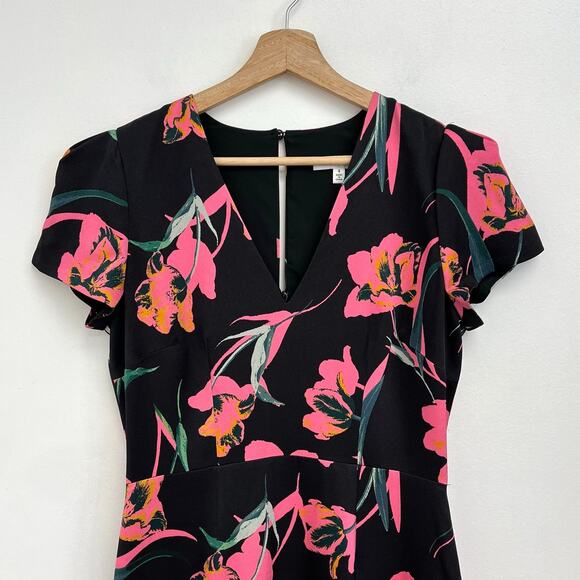 Milly Atalie Floral Print Pegged V-Neck Short Sleeve Tailored Mini Dress Size 4 - Picture 5 of 15